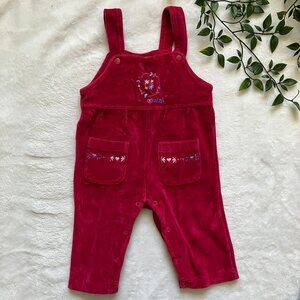 Opbaby Velour Floral Overalls 3-6M Raspberry Red Plush Baby Romper